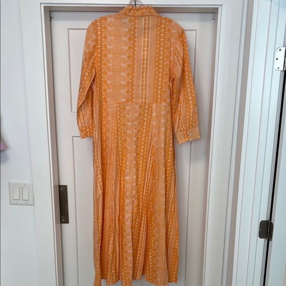 Julia Armory NWT Elegant Orange Geometric 3/4 Sleeve Dress With Pockets - Picture 5 of 6